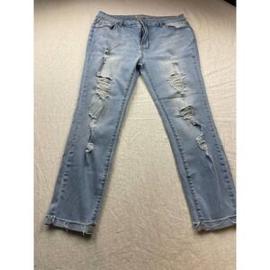 Encore Ankle Jeans Size 17 Juniors‎ Blue Denim Distressed Cuffed Cropped